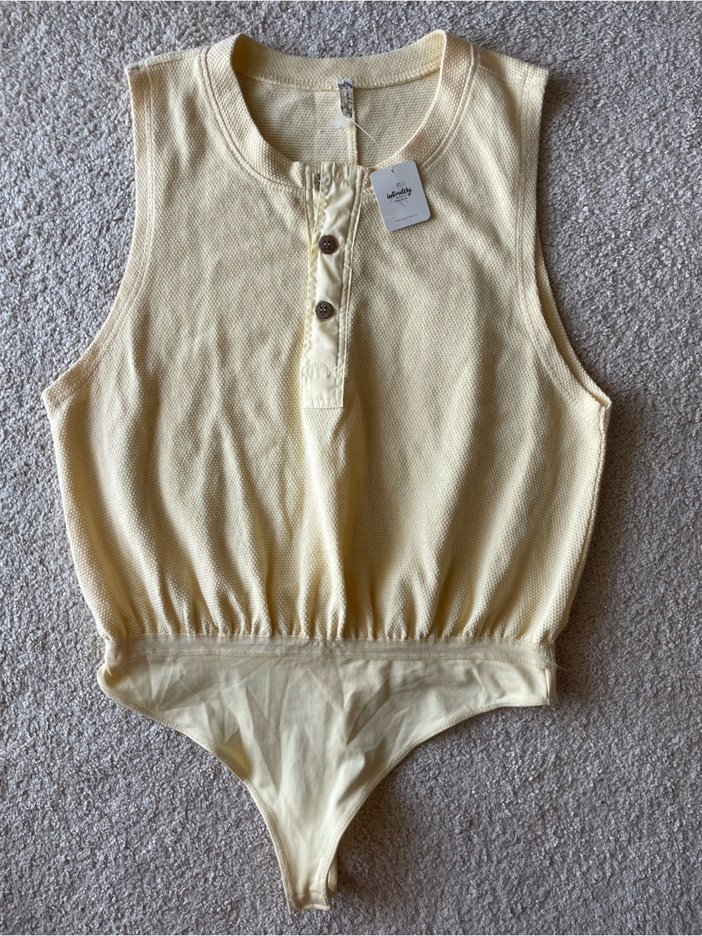 Free People Intimately Yellow Henley One-Piece Bodysuit Women Size L NWT